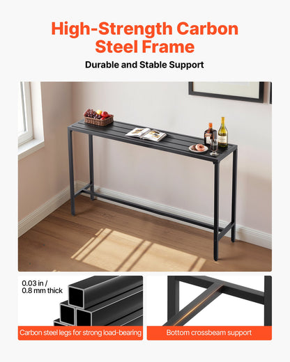 Gartentisch, 160 x 37,5 cm, wasserfeste Tischplatte und robustes Metallgestell, rechteckiger Stehtisch, Gartenmöbel für Balkon, Terrasse, Whirlpool, Poolbereich und Innenbereich