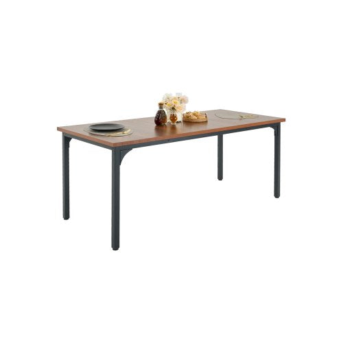 Rechteckiger Esstisch, 180 cm lang, großer Holztisch für 6-8 Personen, Landhausstil, rustikaler Konferenztisch mit Eisenbeinen, für Küche und Wohnzimmer, braun (nur Tisch)