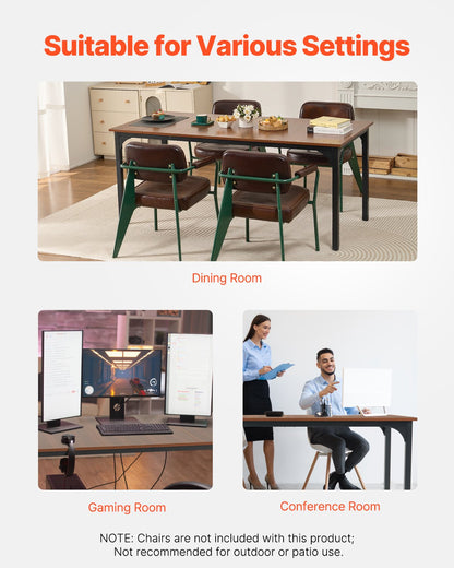 Rectangle Dining Table, 71 inch Length Large Wood Tables for 6-8 Person, Farmhouse Dinner Furniture, Rustic Conference Desk with Iron Legs, for Home Kitchen Living Room, Brown(Only Table)