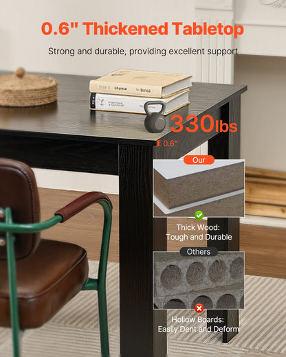 Rechteckiger Esstisch, 160 cm lang, großer Holztisch für 4-6 Personen, moderne Esszimmermöbel, Konferenztisch mit einer Tragkraft von 150 kg, für Küche und Wohnzimmer, Schwarz (nur Tisch)