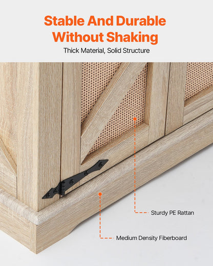 Farmhouse End Table, Rectangle PE Rattan Woven Wood Coffee Table, 24-Inch Modern Boho Style Storage Coffee Table with Retro Metal Hinges, for Living Room, Bedroom & Small Spaces