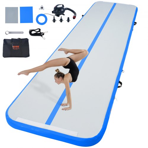 Luftmatte für Gymnastik, 10 cm dick, aufblasbare Turnmatte, Tumblingbahn mit elektrischer Pumpe, Trainingsmatte für Zuhause/Fitnessstudio/Yoga/Cheerleading/Strand/Park/Wasser, 4 m, Blau