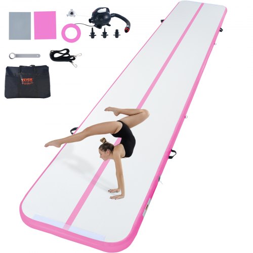 Luftmatte für Gymnastik, 10 cm dick, aufblasbare Turnmatte, Tumblingbahn mit elektrischer Pumpe, Trainingsmatte für Zuhause/Fitnessstudio/Yoga/Cheerleading/Strand/Park/Wasser, 6 m, Pink