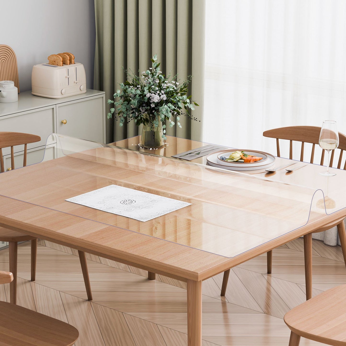 Tischdecke aus Kunststoff, 122 x 122 cm (48 x 48 Zoll), 1,5 mm dick, transparent, quadratische PVC-Schreibtischunterlage, wasserdicht und leicht zu reinigen, für Büro, Kommode, Esstisch und Nachttisch