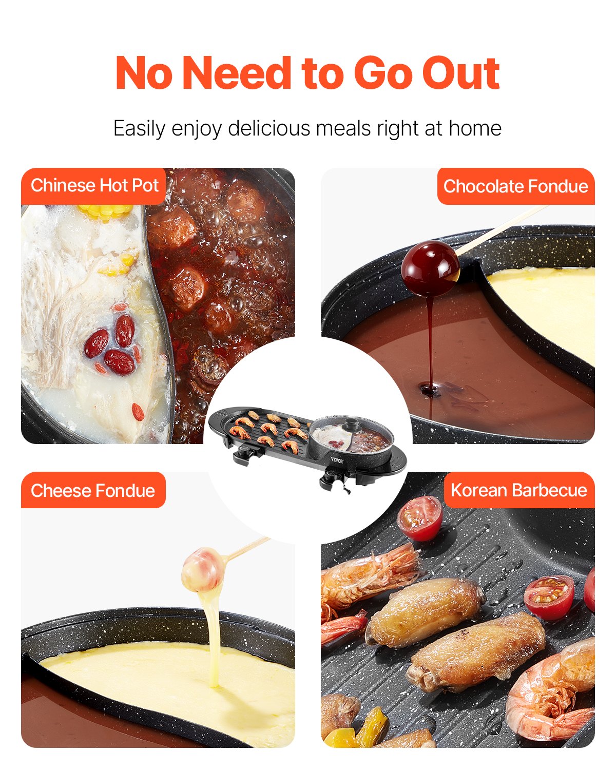 Hot Pot mit Grillfunktion, 2200 W 2-in-1 Elektrogrill und Hot Pot ohne Rauch, Koreanischer BBQ Shabu Shabu Hot Pot mit separater Temperaturregelung, Antihaftbeschichtung, für 1-6 Personen