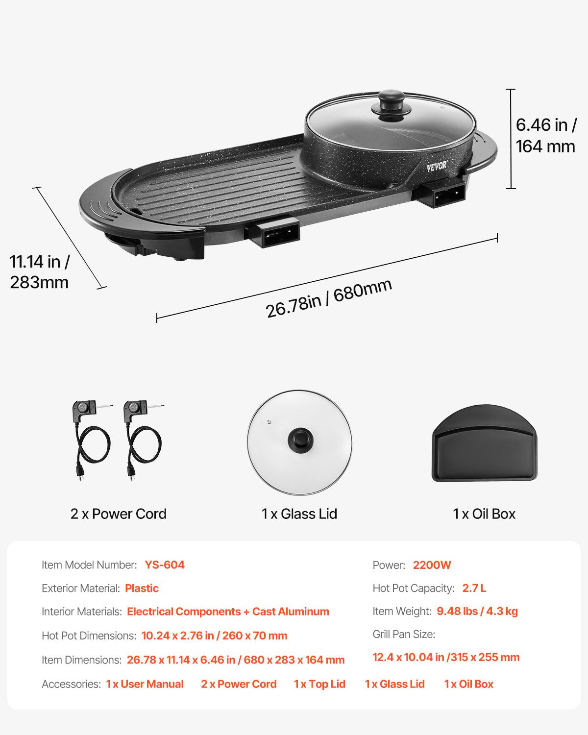 Hot Pot mit Grillfunktion, 2200 W 2-in-1 Elektrogrill und Hot Pot ohne Rauch, Koreanischer BBQ Shabu Shabu Hot Pot mit separater Temperaturregelung, Antihaftbeschichtung, für 1-6 Personen