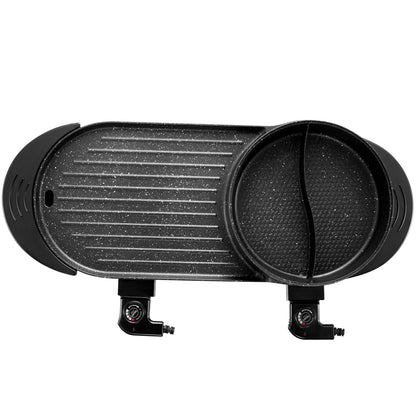 Hot Pot mit Grillfunktion, 2200 W 2-in-1 Elektrogrill und Hot Pot ohne Rauch, Koreanischer BBQ Shabu Shabu Hot Pot mit separater Temperaturregelung, Antihaftbeschichtung, für 1-6 Personen