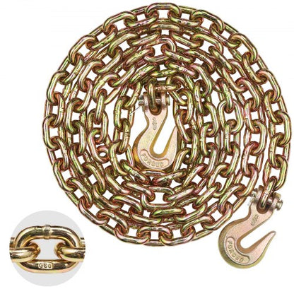 G80 Transport Binder Chain, 3/8" x 10.3' Tow Chain with Clevis Grab Hooks, 7100 lbs Safe Working Load, Heavy Duty Trailer Logging Chain for Transporting Towing Truck Tie Down Binding Equipment