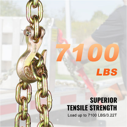 G80 Transport Binder Chain, 3/8" x 10.3' Tow Chain with Clevis Grab Hooks, 7100 lbs Safe Working Load, Heavy Duty Trailer Logging Chain for Transporting Towing Truck Tie Down Binding Equipment