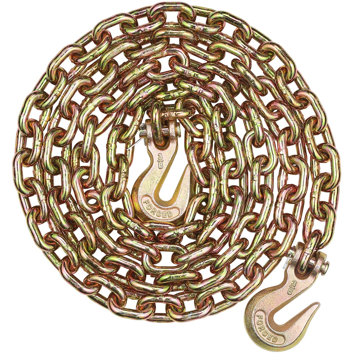 G80 Transport Binder Chain, 3/8" x 10.3' Tow Chain with Clevis Grab Hooks, 7100 lbs Safe Working Load, Heavy Duty Trailer Logging Chain for Transporting Towing Truck Tie Down Binding Equipment