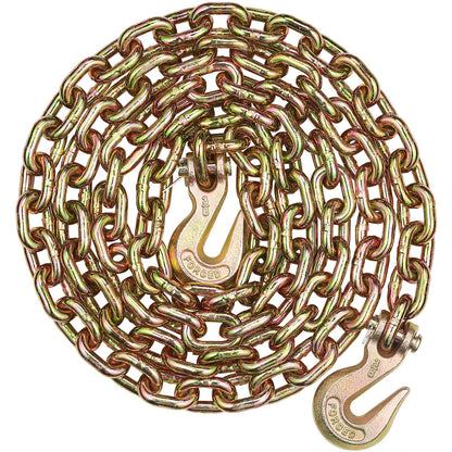 G80 Transport Binder Chain, 3/8" x 10.3' Tow Chain with Clevis Grab Hooks, 7100 lbs Safe Working Load, Heavy Duty Trailer Logging Chain for Transporting Towing Truck Tie Down Binding Equipment