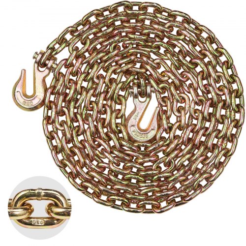 G80 Transport-Zurrkette, 5/16" x 14,2' Abschleppkette mit Schäkelhaken, 4900 lbs sichere Arbeitslast, Hochleistungs-Anhängerkette für den Transport von Abschleppwagen-Zurrausrüstung