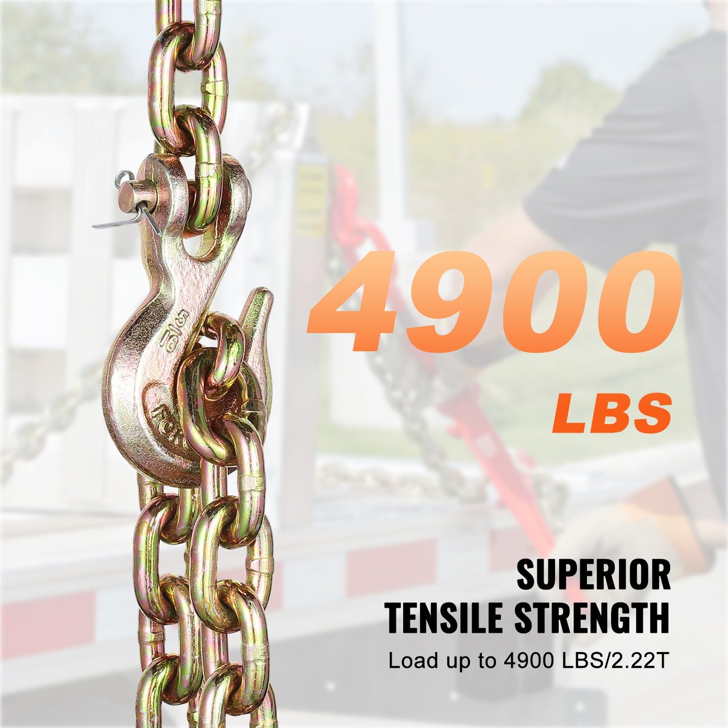 G80 Transport Binder Chain, 5/16" x 10.3' 2-Pack Tow Chain with Clevis Grab Hooks, 4900 lbs Safe Working Load, Heavy Duty Logging Chain for Transporting Towing Truck Tie Down Binding Equipment