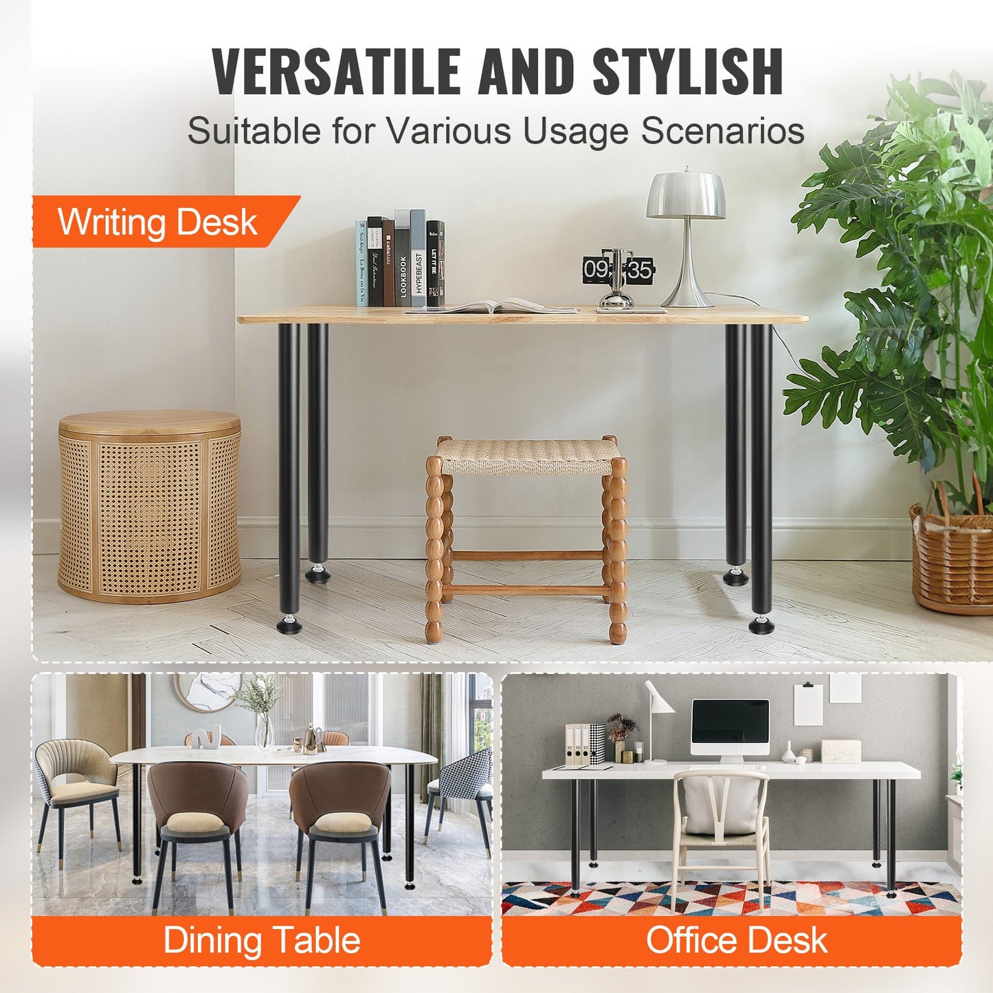 711,2 mm verstellbare Schreibtischbeine, 4er-Set verstärkte Stahl-Schreibtischbeine für Selbstmontage, Tragkraft 544,3 kg, Schnellmontage dank verstellbarer Fußkappen, schwarz