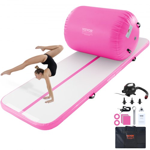 Aufblasbares Turnmatten-Set, 2-teilig, inklusive elektrischer Pumpe und Air Roller Barrel Turngerät, Trainingsmatten für Zuhause, Fitnessstudio, Yoga, Cheerleading, Strand, Park und Wassersport