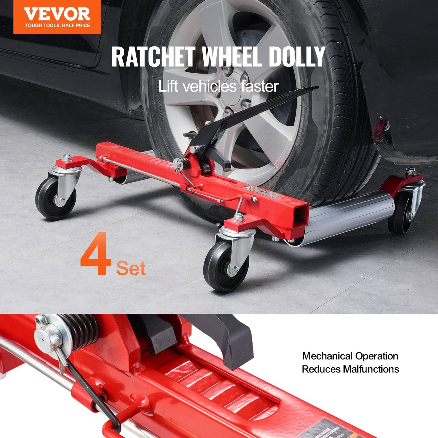 Wheel Dolly, Max Capacity 1500 Lbs Car Dolly, Car Jack Dolly Lifter with 360° Rotatable Wheels, Heavy Duty Vehicle Positioning Ratchet Tire Jack, for Vehicle Car Auto Repair Moving, Set of 4