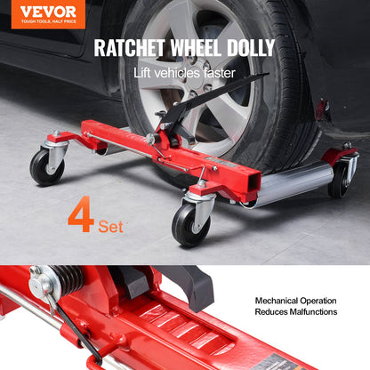 Wheel Dolly, Max Capacity 1500 Lbs Car Dolly, Car Jack Dolly Lifter with 360° Rotatable Wheels, Heavy Duty Vehicle Positioning Ratchet Tire Jack, for Vehicle Car Auto Repair Moving, Set of 4