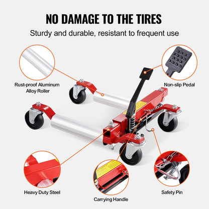 Radwagenheber, max. Tragkraft 1500 lbs (ca. 680 kg), Wagenheber mit 360° drehbaren Rädern, hydraulischer Reifenheber für hohe Beanspruchung, für Fahrzeugpositionierung, Autoreparatur und Umzüge, 4er-Set