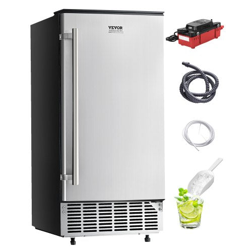 Undercounter Built-in Ice Maker, 80 Lbs/Day Under Counter Ice Maker Machine with Drain Pump Reversible Door Stainless Steel, Freestanding Ice Maker for Commercial Home Kitchen