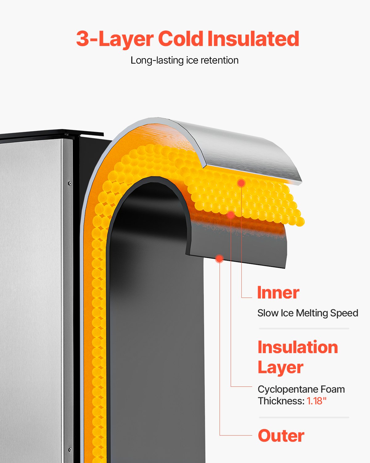 Unterbau-Eiswürfelbereiter, 80 Pfund/Tag, mit Ablaufpumpe, wendbarer Tür, Edelstahl, freistehend, für gewerbliche und private Küchen