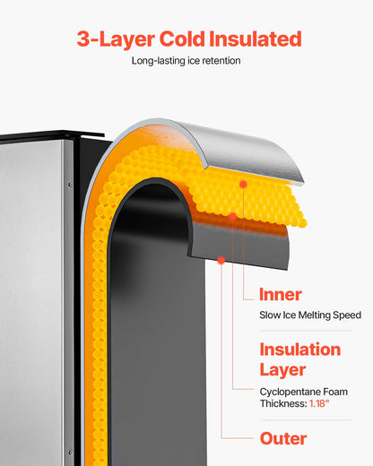 Unterbau-Eiswürfelbereiter, 80 Pfund/Tag, mit Ablaufpumpe, wendbarer Tür, Edelstahl, freistehend, für gewerbliche und private Küchen