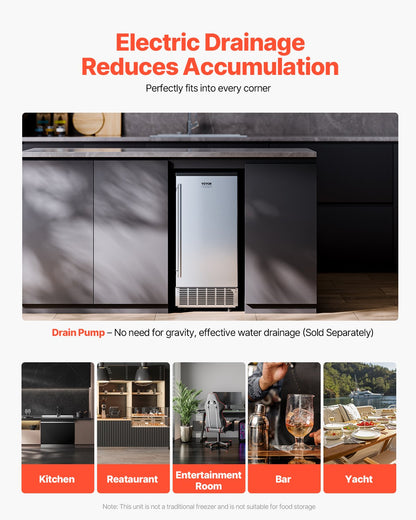 Unterbau-Eiswürfelbereiter, 80 Pfund/Tag, mit Ablaufpumpe, wendbarer Tür, Edelstahl, freistehend, für gewerbliche und private Küchen