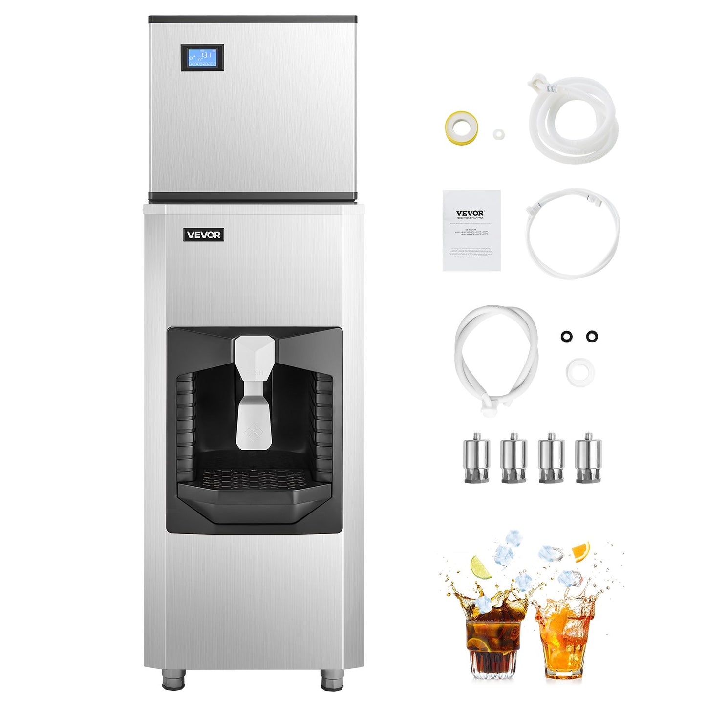 Commercial Ice Maker, 300 Lbs/Day Ice Maker Machine, 180 Lbs Large Ice Storage Bin with 20 Lbs/Min Automatic Ice Dispensing, Self-Cleaning Ice Machine with Touchscreen for Bar, Cafe, Restaurant