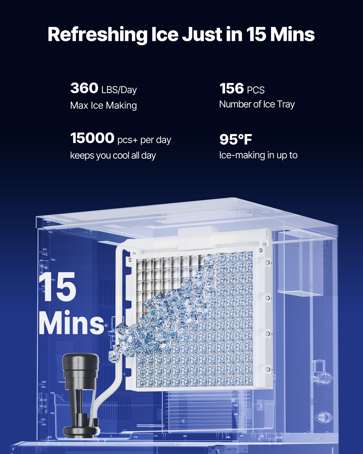 Commercial Ice Maker, 360 Lbs/Day Ice Maker Machine, 180 Lbs Large Ice Storage Bin with 20 Lbs/Min Automatic Ice Dispensing, Self-Cleaning Ice Machine with Touchscreen for Bar, Cafe, Restaurant