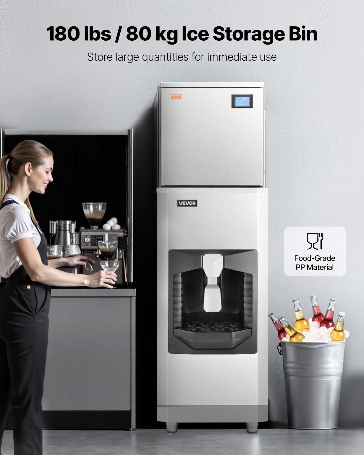 Commercial Ice Maker, 360 Lbs/Day Ice Maker Machine, 180 Lbs Large Ice Storage Bin with 20 Lbs/Min Automatic Ice Dispensing, Self-Cleaning Ice Machine with Touchscreen for Bar, Cafe, Restaurant