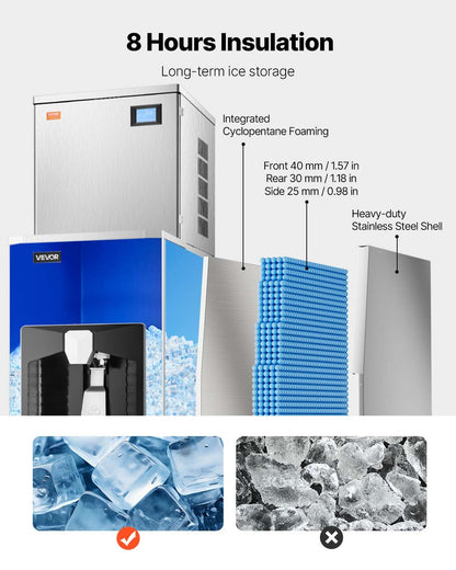 Commercial Ice Maker, 360 Lbs/Day Ice Maker Machine, 180 Lbs Large Ice Storage Bin with 20 Lbs/Min Automatic Ice Dispensing, Self-Cleaning Ice Machine with Touchscreen for Bar, Cafe, Restaurant