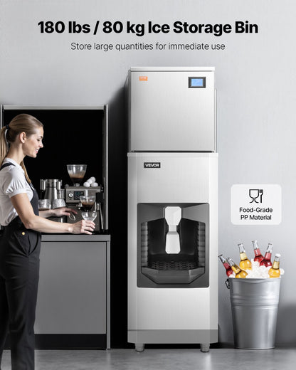 Commercial Ice Maker, 400 Lbs/Day Ice Maker Machine, 180 Lbs Large Ice Storage Bin with 20 Lbs/Min Automatic Ice Dispensing, Self-Cleaning Ice Machine with Touchscreen for Bar, Cafe, Restaurant