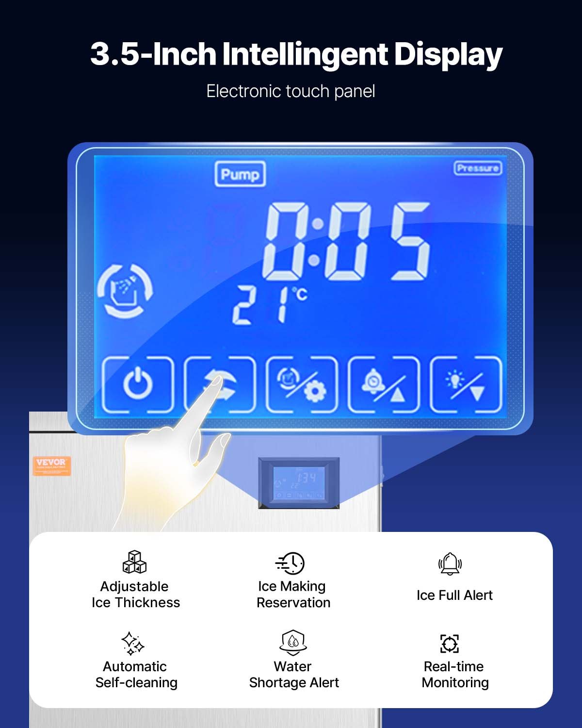 Commercial Ice Maker, 440 Lbs/Day Ice Maker Machine, 180 Lbs Large Ice Storage Bin with 20 Lbs/Min Automatic Ice Dispensing, Self-Cleaning Ice Machine with Touchscreen for Bar, Cafe, Restaurant