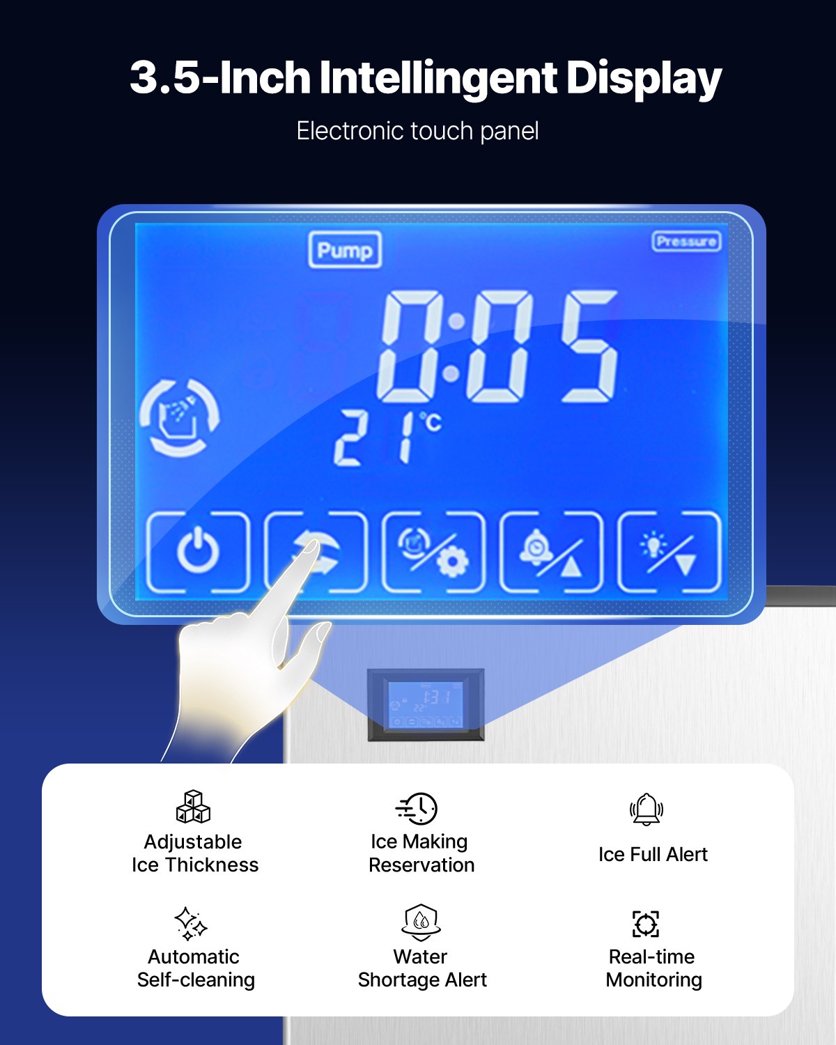 Commercial Ice Maker, 500 Lbs/Day Ice Maker Machine, 180 Lbs Large Ice Storage Bin with 20 Lbs/Min Automatic Ice Dispensing, Self-Cleaning Ice Machine with Touchscreen for Bar, Cafe, Restaurant