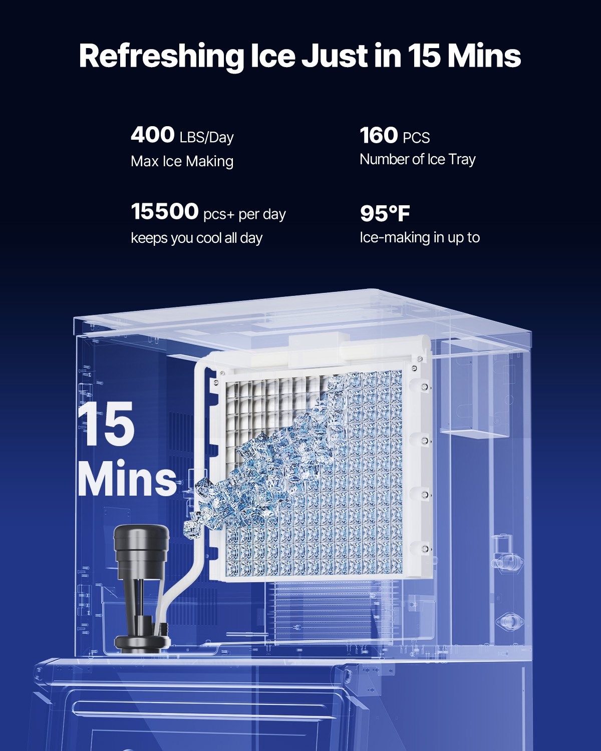 Commercial Ice Maker Machine, 181.4 kg/24H Ice-Making Machine with 136 kg Large Storage Bin, Auto Self-Cleaning Ice Maker with Touchscreen for Bar Cafe Restaurant Business Commercial