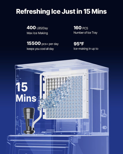 Commercial Ice Maker Machine, 181.4 kg/24H Ice-Making Machine with 136 kg Large Storage Bin, Auto Self-Cleaning Ice Maker with Touchscreen for Bar Cafe Restaurant Business Commercial