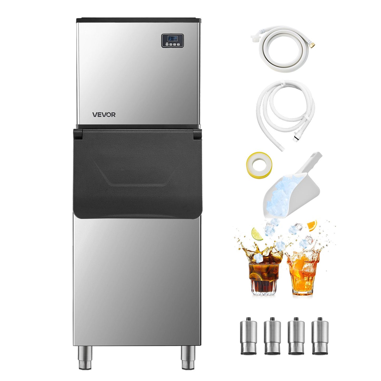 Commercial Ice Maker Machine, 181.4 kg/24H Ice-Making Machine with 136 kg Large Storage Bin, Auto Self-Cleaning Ice Maker with Touchscreen for Bar Cafe Restaurant Business Commercial