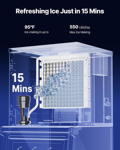 Commercial Ice Maker Machine, 249.5 kg/24H Ice-Making Machine with 136 kg Large Storage Bin, Auto Self-Cleaning Ice Maker with Touchscreen for Bar Cafe Restaurant Business Commercial