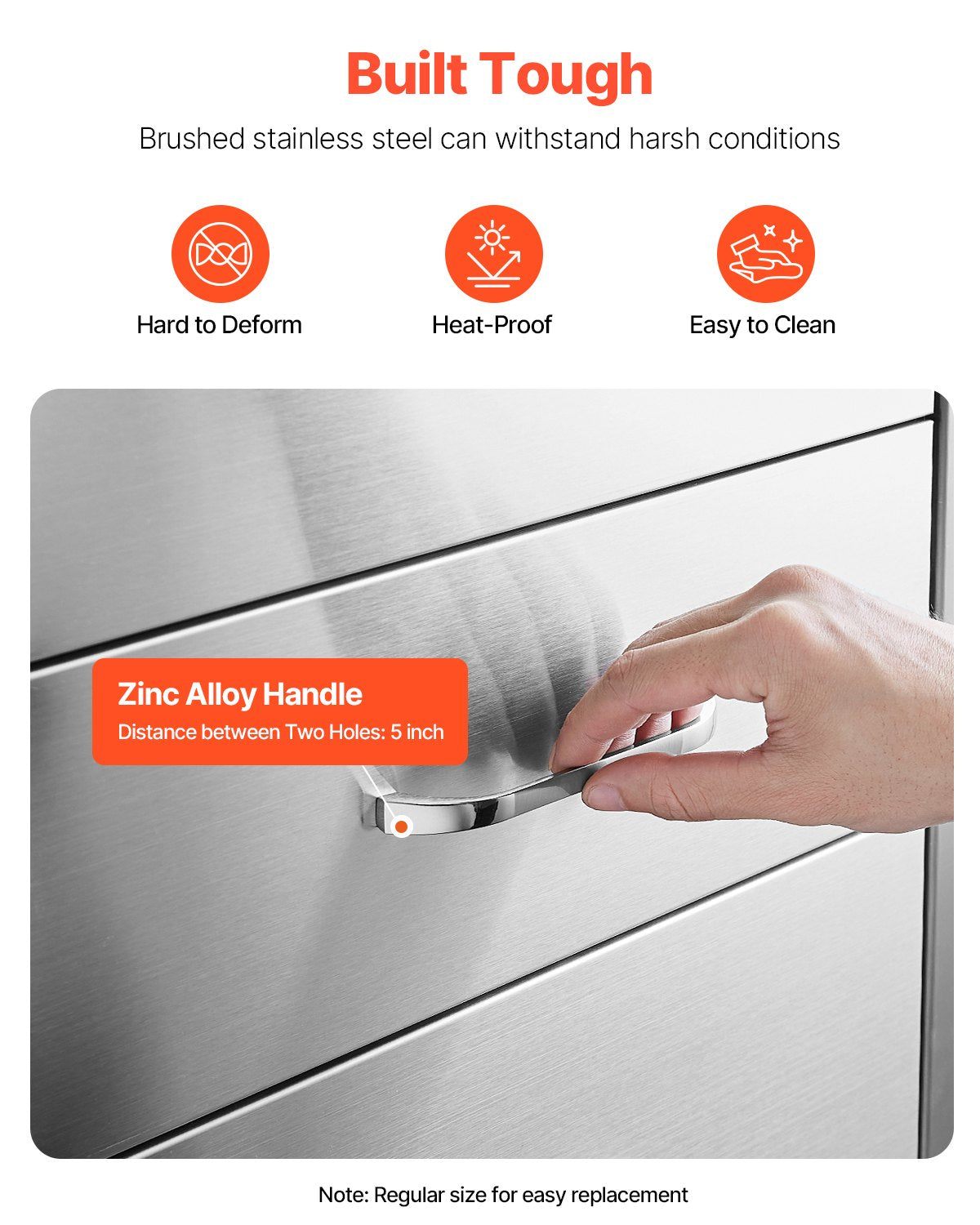 Schubladen für die Außenküche, 42 cm B x 74 cm H x 52 cm T, dreifach zugängliche Schubladen, flächenbündig eingebaute Edelstahlschränke, Schubladenaufbewahrung für Grillinseln mit Papierhandtuchhalter und Griff, für die Grillstation auf der Terrasse