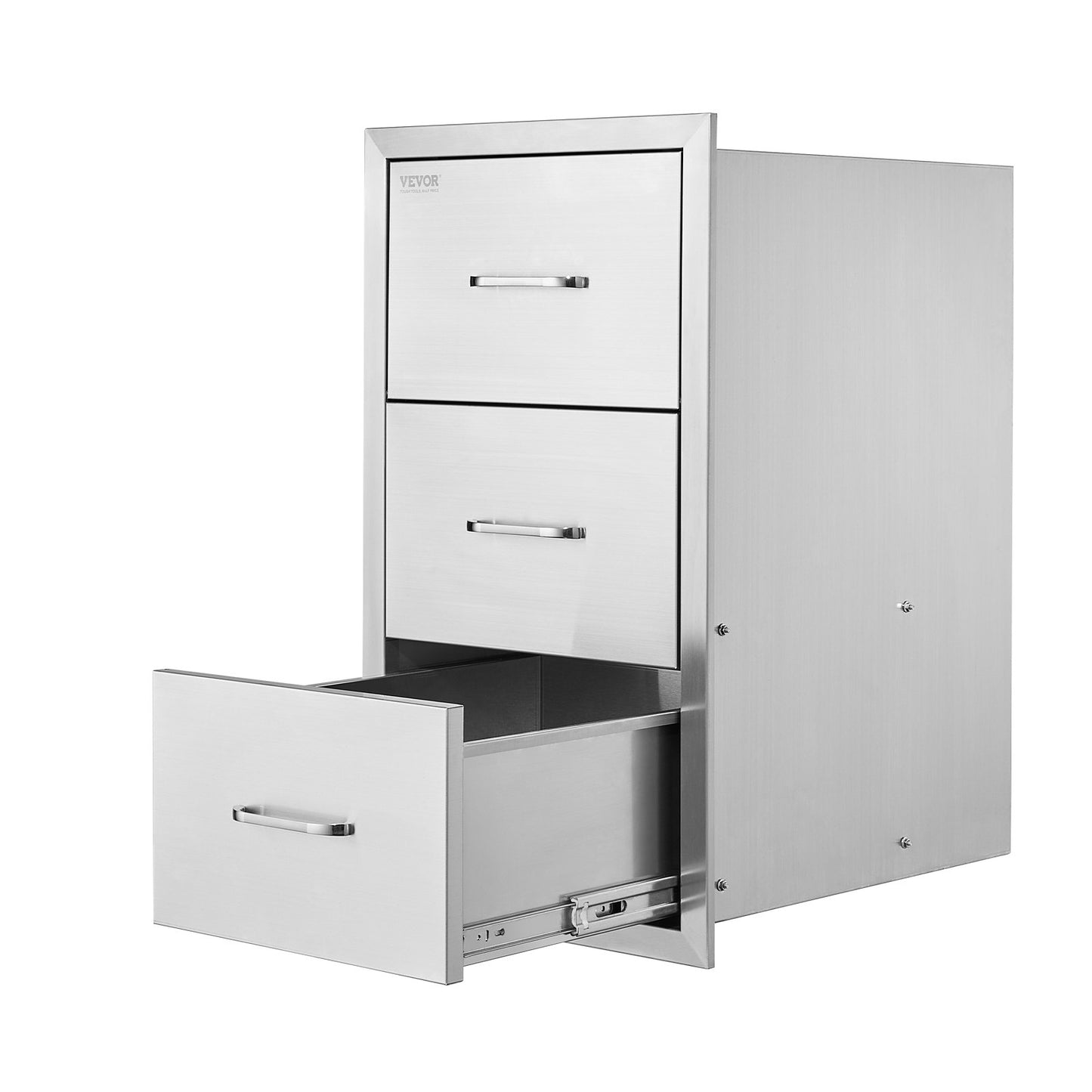 Outdoor Kitchen Drawers, 18.5"W x 22.5"H x 22.5"D Triple Access Drawers, Stainless Steel Flush Mount Cabinets, BBQ Island Drawers Storage with Handle, for Outdoor Kitchens or Patio Grill Station