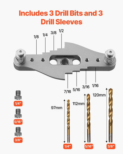 Doweling Jig Kit, Self Centering Dowel Drill Jig for Straight Holes, with Drill Bit Set 6.4 / 7.9 / 9.5 mm and Drill Bit Stop Collar Set, Aluminum Alloy Woodworking Tools for Drilling, Marking
