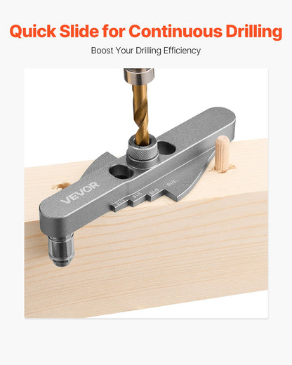 Doweling Jig Kit, Self Centering Dowel Drill Jig for Straight Holes, with Drill Bit Set 6.4 / 7.9 / 9.5 mm and Drill Bit Stop Collar Set, Aluminum Alloy Woodworking Tools for Drilling, Marking
