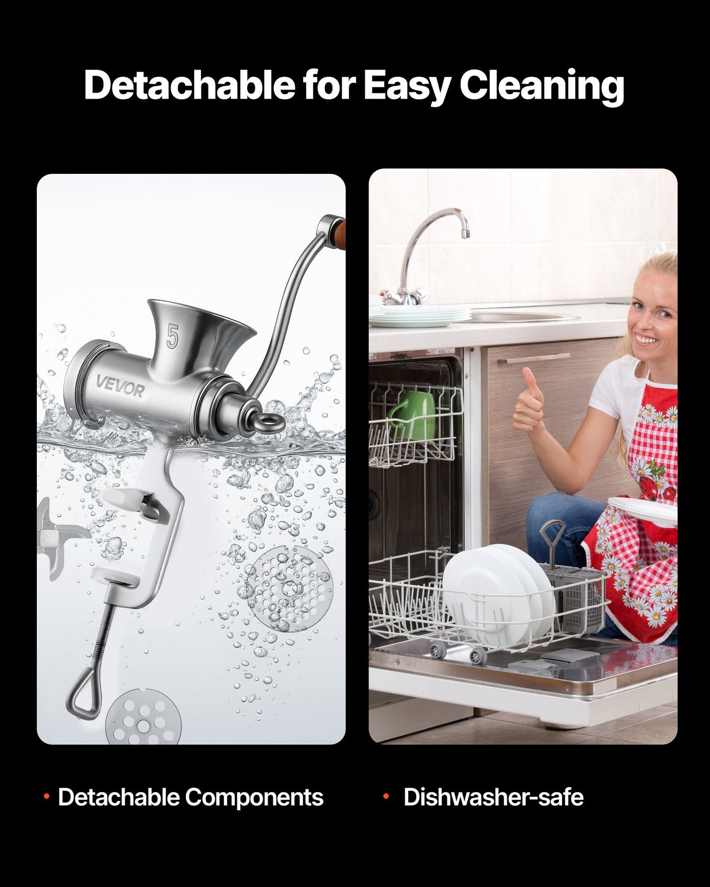 Manual Meat Grinder, 304 Stainless Steel Hand Crank Meat Mincer with Steel Table Clamp, Sausage Stuffer with 2 Cutting Plates & 4 Sausage Tubes, Food Grinder for Beef Chili Pork Kitchen Tabletop