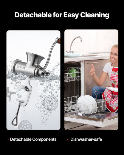 Manual Meat Grinder, 304 Stainless Steel Hand Crank Meat Mincer with Steel Table Clamp, Sausage Stuffer with 2 Cutting Plates & 4 Sausage Tubes, Food Grinder for Beef Chili Pork Kitchen Tabletop