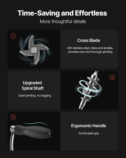 Manual Meat Grinder, 304 Stainless Steel Hand Crank Meat Mincer with Steel Table Clamp, Sausage Stuffer with 2 Cutting Plates & Sausage Tube, Food Grinder for Beef Chili Pork Kitchen Tabletop