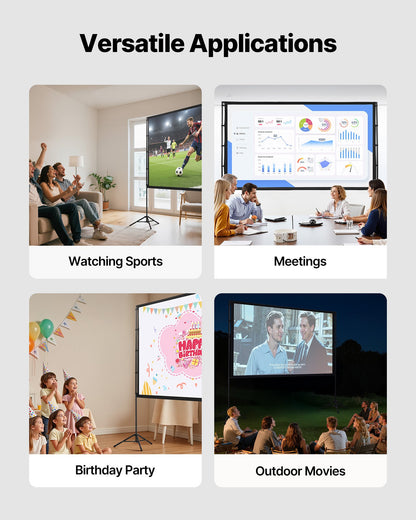 Projector Screen with Stand, 100 Inch 160° Wide Angle Indoor Outdoor Projection Screen, 16:9 4K HD Wrinkleless Portable Dual-Tripod Screens with Carry Bag, for Movie Home Theater Presentation