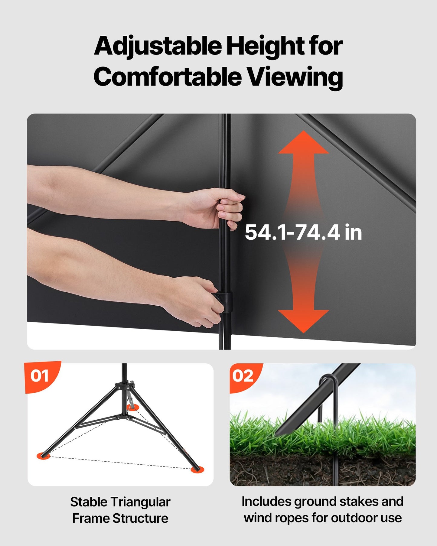 Projector Screen with Stand, 80 Inch 160° Wide Angle Indoor Outdoor Projection Screen, 16:9 4K HD Wrinkleless Portable Tripod Screens with Carry Bag, for Movie Home Theater Office Presentation