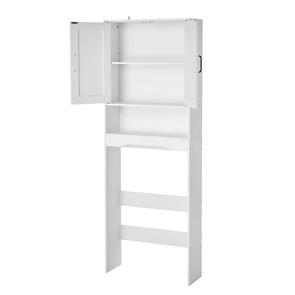 Over The Toilet Storage Cabinet, 165.1 cm Height Bathroom Storage Organizer with Double Door and Adjustable Shelf, Bathroom Space Saver Organizer Above Toilet with Open Shelf, White