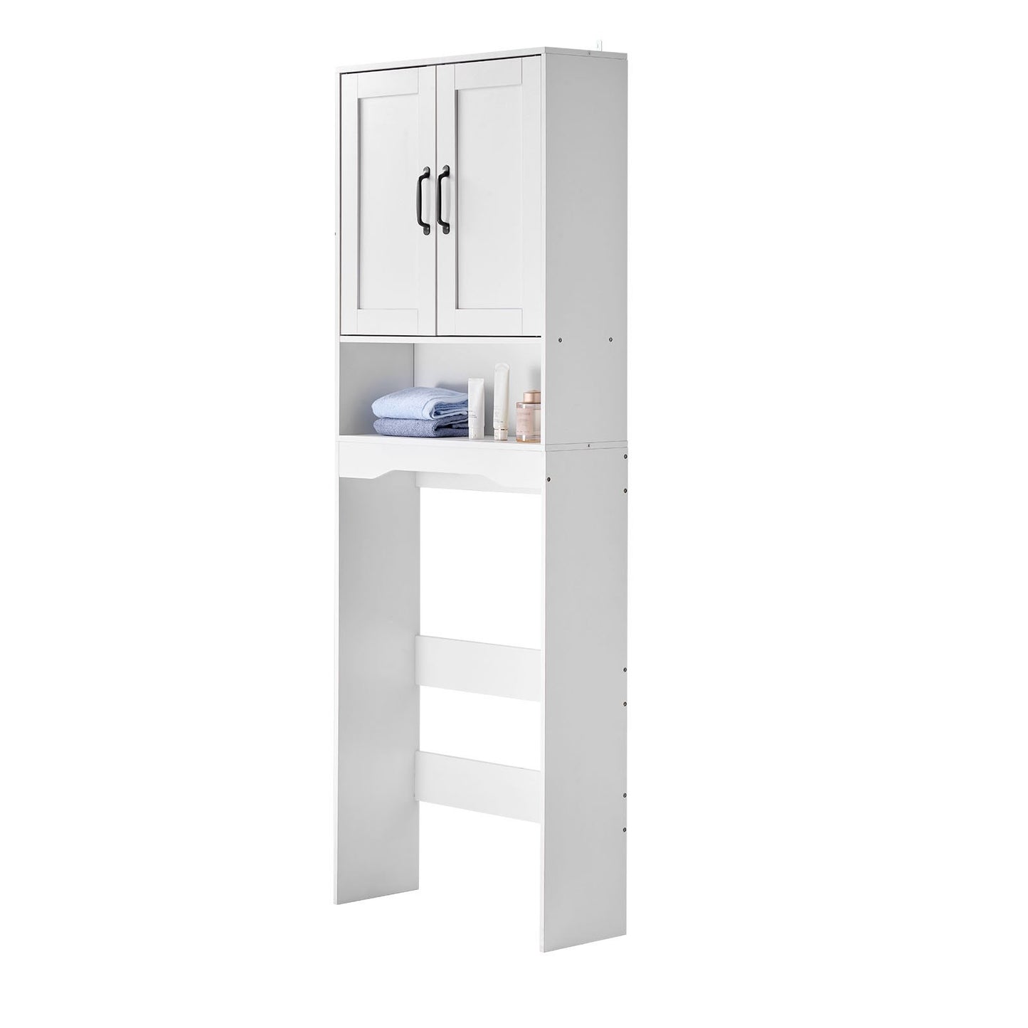Over The Toilet Storage Cabinet, 165.1 cm Height Bathroom Storage Organizer with Double Door and Adjustable Shelf, Bathroom Space Saver Organizer Above Toilet with Open Shelf, White