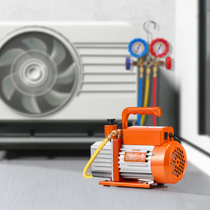 Vacuum Pump, 233 L/min(4 CFM), HVAC Single Stage Rotary Vane Vacuum Pump, for R134a R22 R410a Systems, Auto AC Vacuum Pump Kit with Oil Bottle, for Automotive Air Conditioner Maintenance Resin Degassing