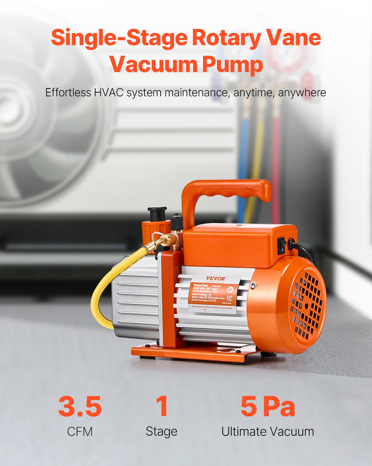Vacuum Pump, 217 L/min(3.5 CFM), HVAC Single Stage Rotary Vane Vacuum Pump, for R134a R22 R410a Systems, Auto AC Vacuum Pump Kit with Oil Bottle, for Automotive Air Conditioner Maintenance Resin Degassing